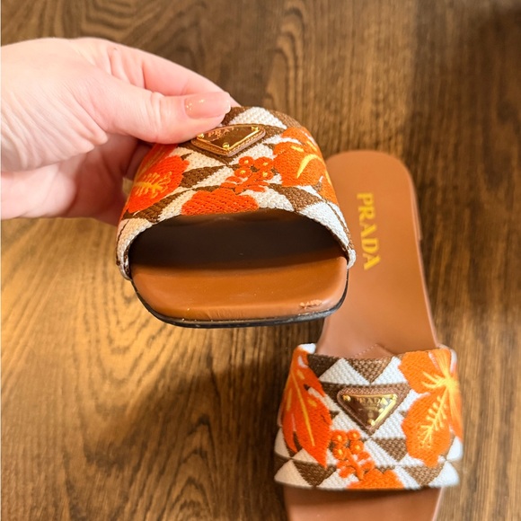 Prada Orange Floral Patterned Slide Mules - Picture 2 of 8